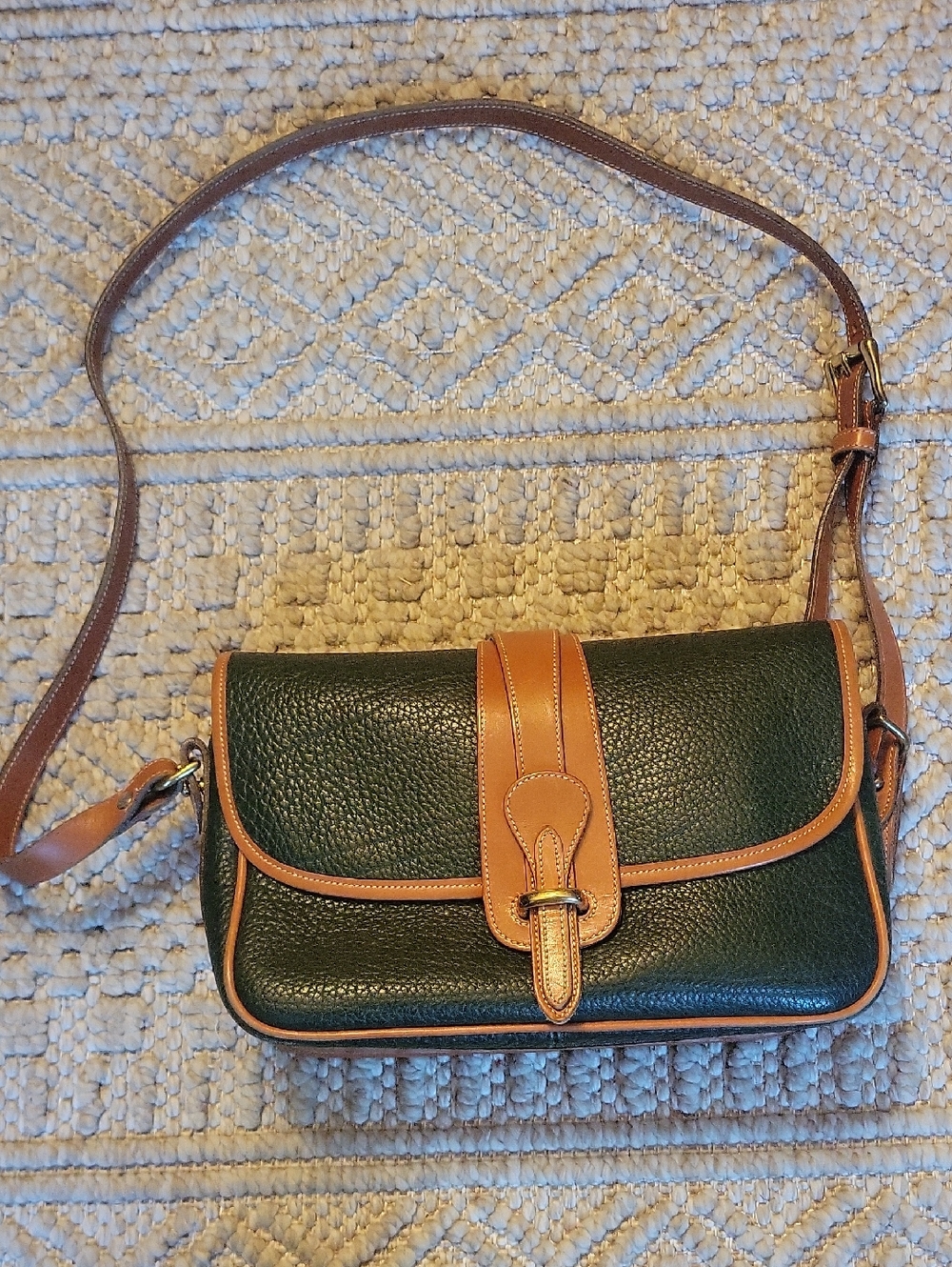 Dooney & Bourke Dark Green Leather Crossbody with Tan Trim